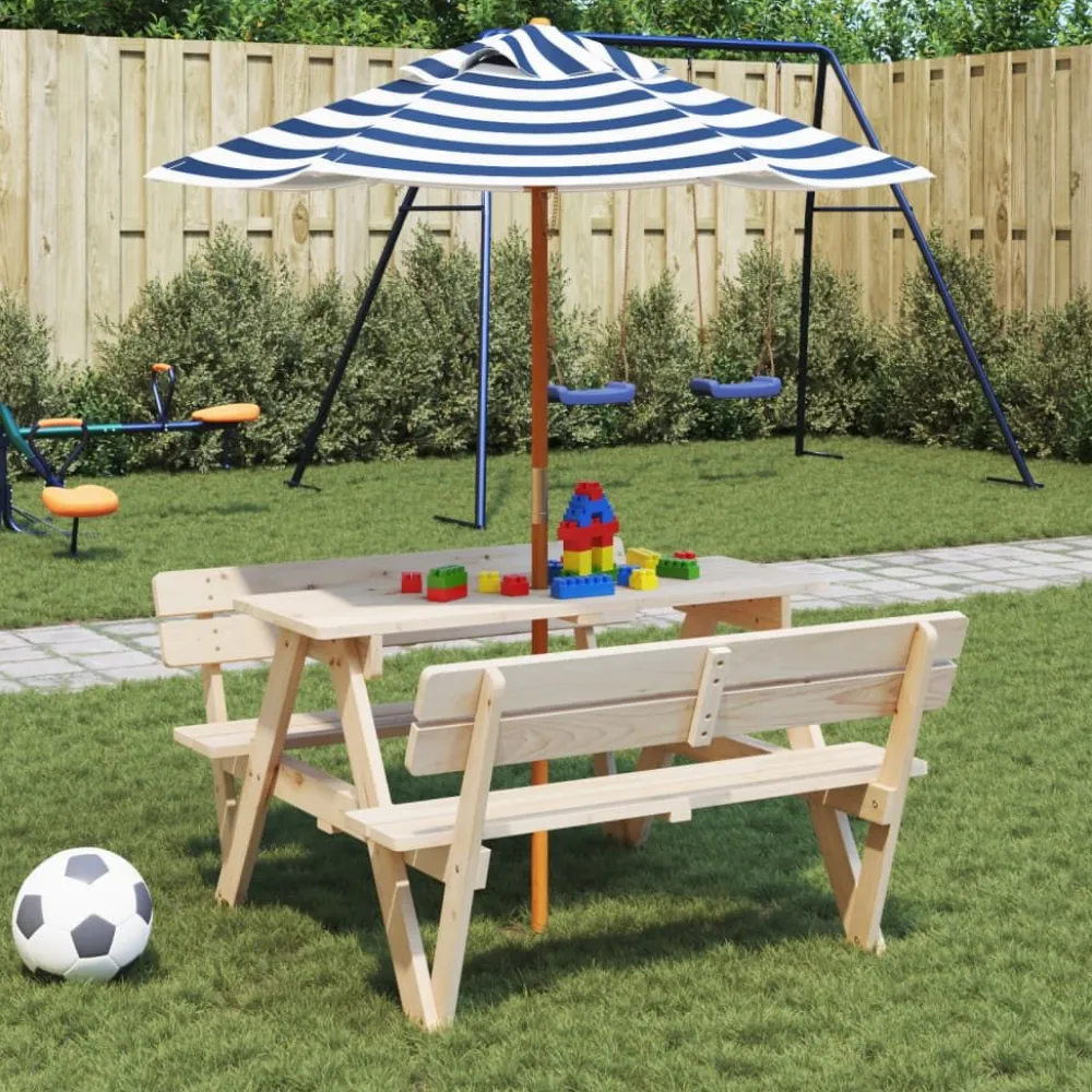 Lasten piknikpöytä 4 lapselle aurinkovarjolla täysi kuusi (81618)*FinePRICE Online