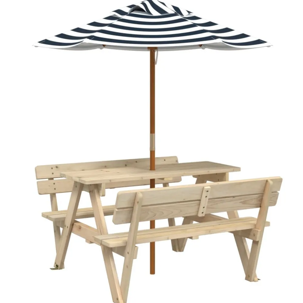 Lasten piknikpöytä 4 lapselle aurinkovarjolla täysi kuusi (81618)*FinePRICE Online