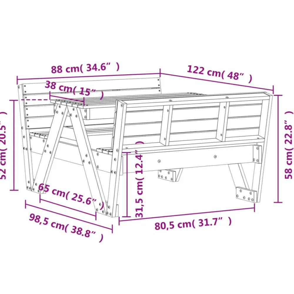 Discount Lasten piknikpöytä 88x122x58 cm, eri materiaaleja ja värejä (33989) Lasten Pihakalusteet