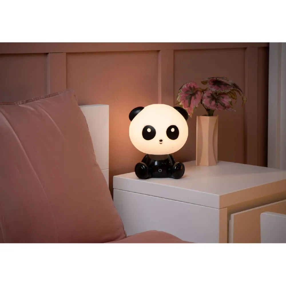 Lasten yöpöytävalaisin Dodo Panda, 1x3W, 3 StepDim, musta/valkoinen*Lucide Best