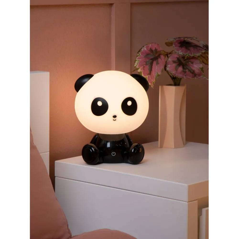 Lasten yöpöytävalaisin Dodo Panda, 1x3W, 3 StepDim, musta/valkoinen*Lucide Best
