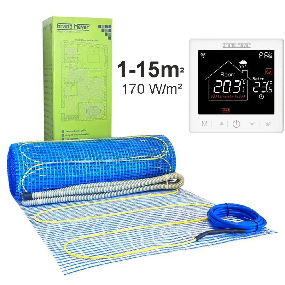 Lattialämmitysmatto , 170 W/m² + Wi-Fi termostaatti SN-10, eri kokoja Lattialämmitysmatot|Lattialämmitys