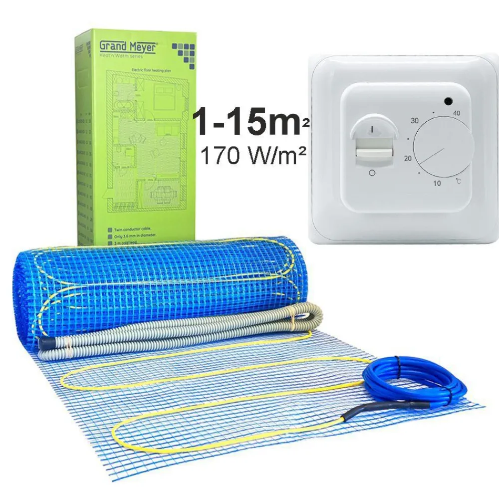 Discount Lattialämmitysmatto , 170 W/m² + termostaatti MST-1, eri kokoja Lattialämmitysmatot|Lattialämmitys