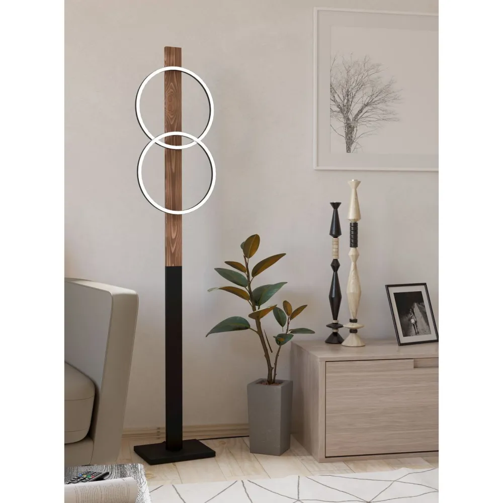 Lattiavalaisin Boyal, 150cm, 2xLED 12W, IP20, musta/puu Lattiavalaisimet