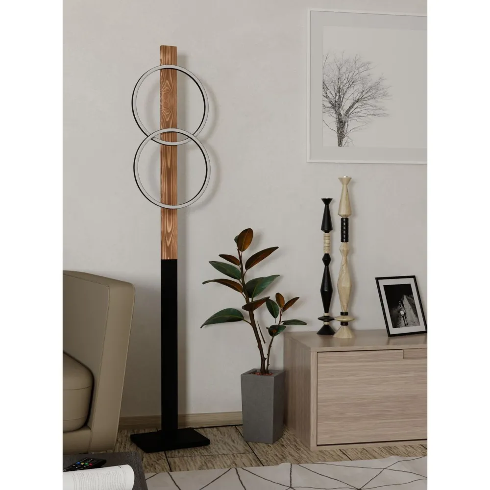 Lattiavalaisin Boyal, 150cm, 2xLED 12W, IP20, musta/puu Lattiavalaisimet