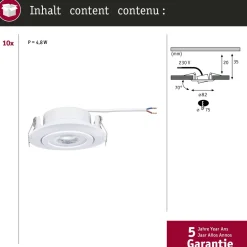 LED-alasvalo Ø82mm kääntyvä 70° 4.8W 10x450lm himmennettävä 3000K valkoinen, 10kpl/pkt*Paulmann Outlet