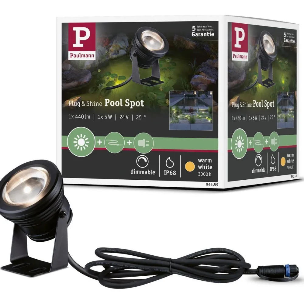 New LED-allasvalaisin Plug & Shine, IP68, 3000K, 5W, musta Suihkulähteet Ja Altaat