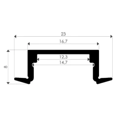 LED-asennuslista Embed läpikuultava kansi 2000x23/17x8mm alumiini*FTLight New
