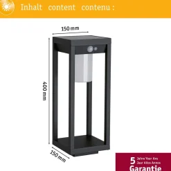 Discount LED-aurinkokennovalaisin Marisol, IP44, 3000K, liiketunnistin, musta Aurinkokennovalaisimet|Ulkovalaisimet Liiketunnistimella
