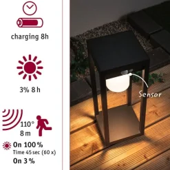 Discount LED-aurinkokennovalaisin Marisol, IP44, 3000K, liiketunnistin, musta Aurinkokennovalaisimet|Ulkovalaisimet Liiketunnistimella