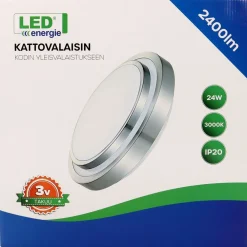 Clearance LED-kattovalaisin , 3000K, alumiinikehys, hopea, eri kokoja Plafondit|Yleisvalaisimet