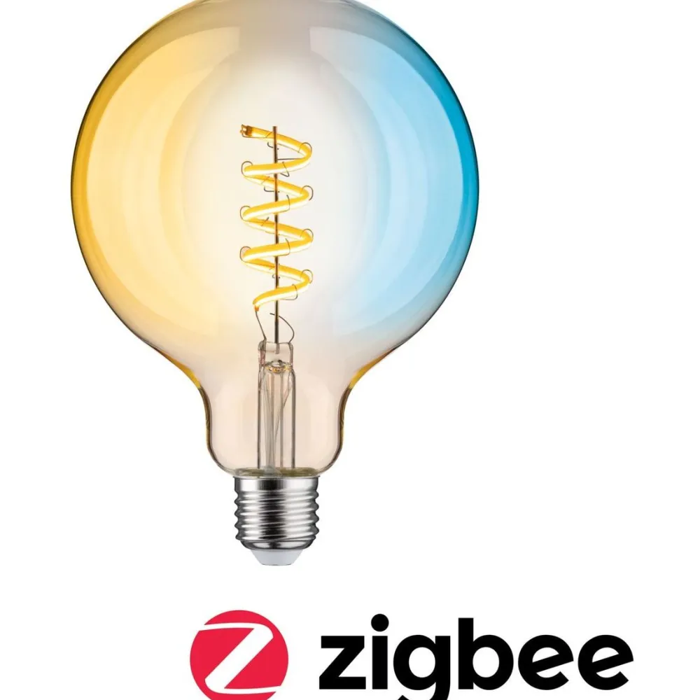 LED-älylamppu Smart Home Zigbee 3.0 Globe, G125, E27, 600lm, 7,5W, filamentti, säädettävä värilämpötila, himmennettävä, kulta*Paulmann New