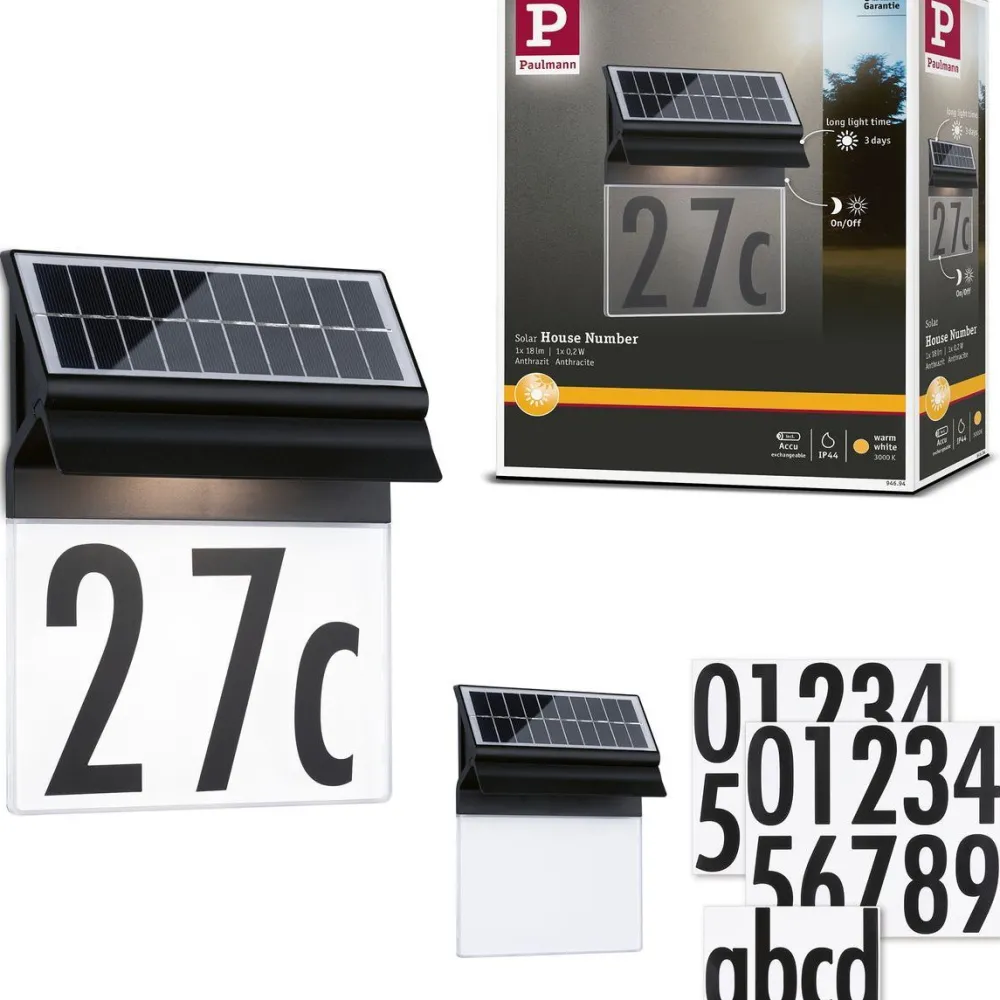 Best LED-numerovalaisin aurinkokennolla Neda, IP44, 3000K, musta Aurinkokennovalaisimet