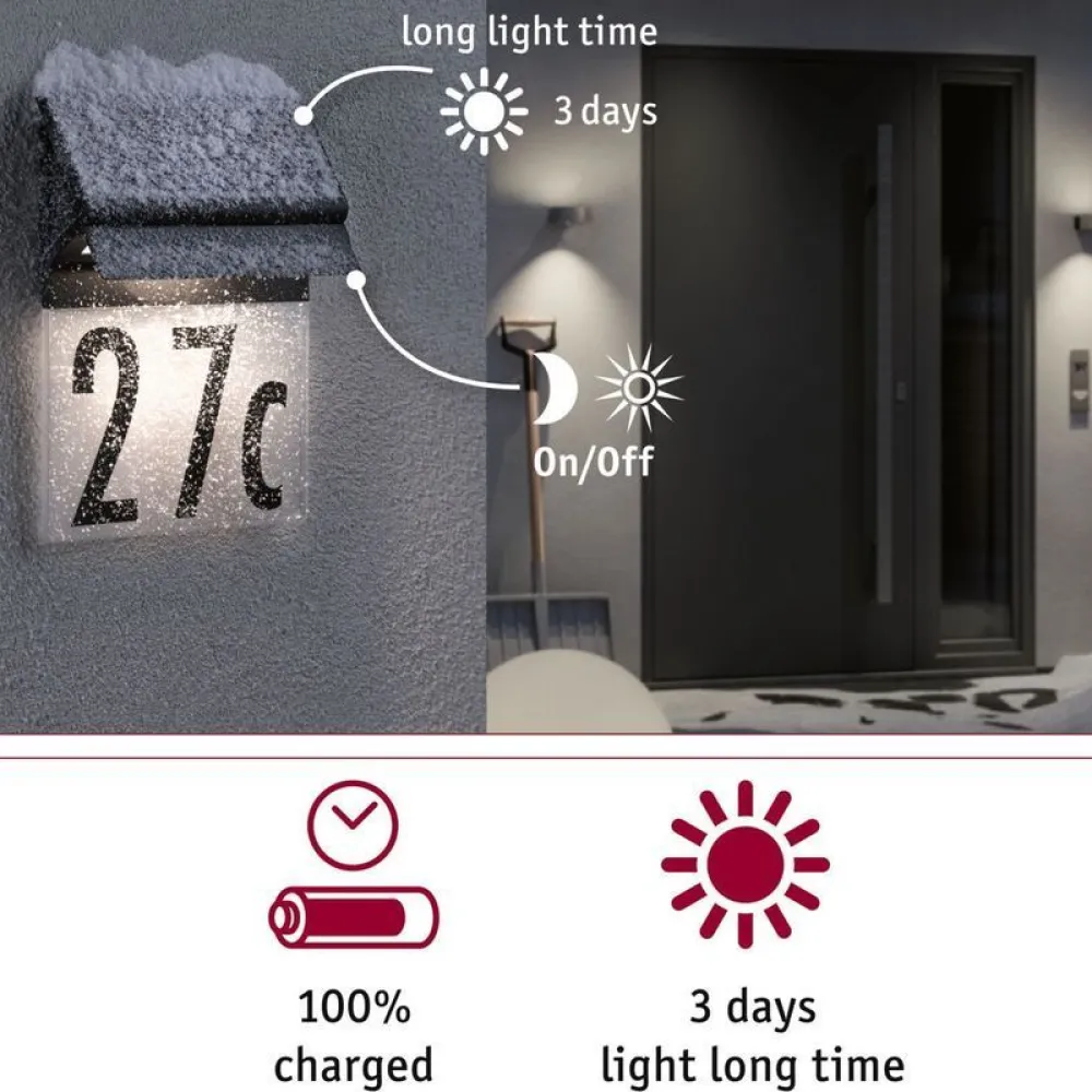 Best LED-numerovalaisin aurinkokennolla Neda, IP44, 3000K, musta Aurinkokennovalaisimet