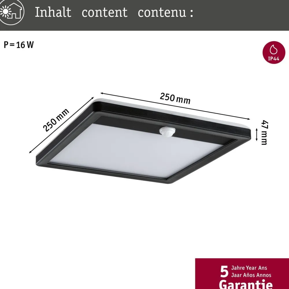 Sale LED-paneeli ulkokäyttöön Lamina, IP44, 25x25cm, liiketunnistin, hämärätunnistin, säädettävä värilämpötila, eri värejä Kattovalaisimet|Kattovalaisimet Ulos