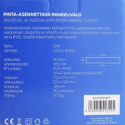 Hot LED-paneelivalaisin , 12W, 900lm, 3500K, pinta-asennettava, neliö, sisäänrakennettu liitäntälaite Led-Paneelit|Yleisvalaisimet