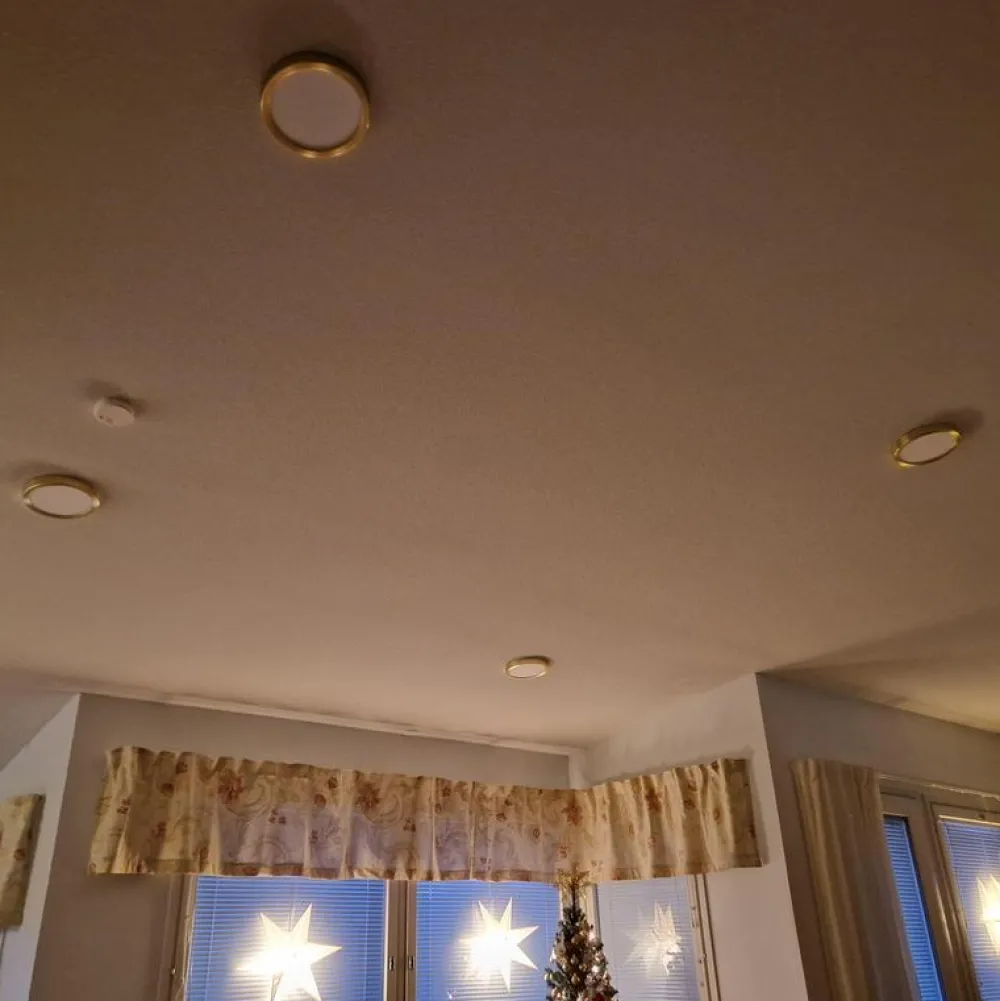 LED-Plafondi Fueva 5 harjattu messinki/valkoinen pyöreä eri kokoja Plafondit