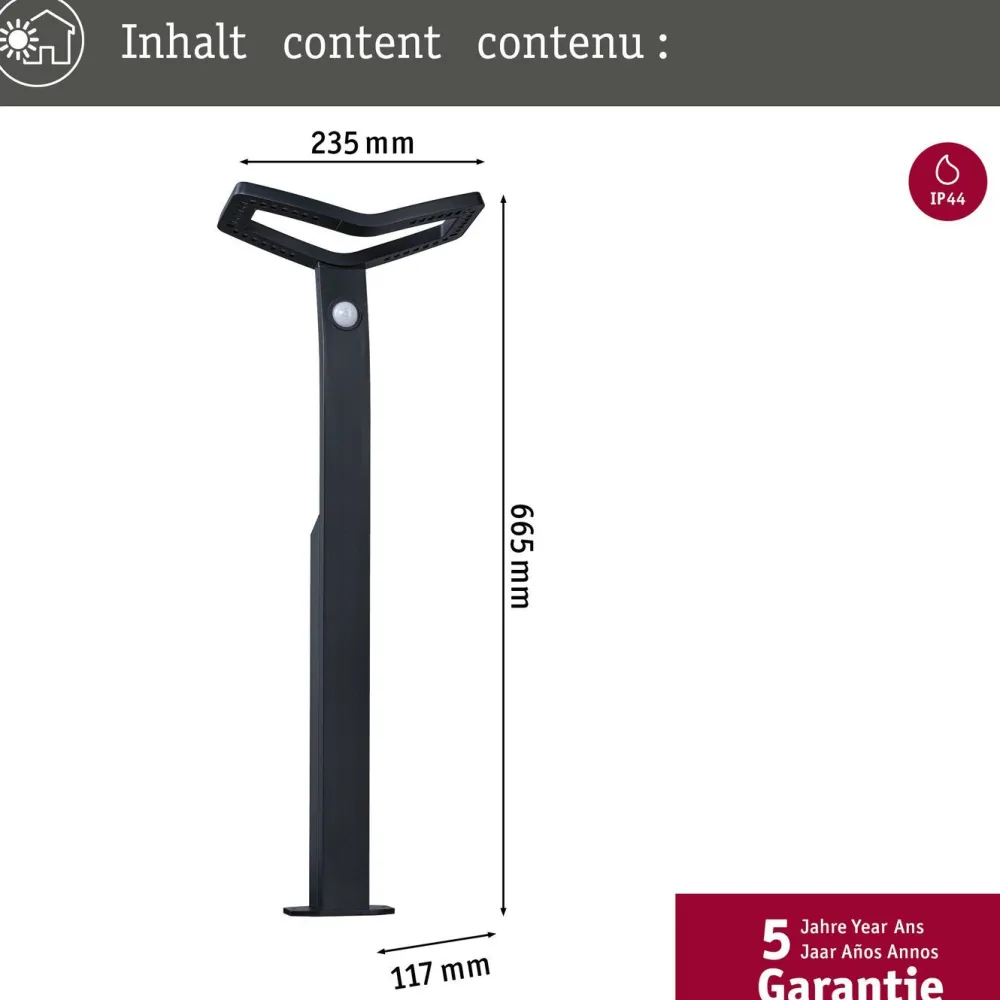 LED-pollarivalaisin Alara Smart Home Zigbee 3.0 665mm hämäräohjattu liiketunnistin IR 3000 - 2200K 10W 450lm antrasiitti*Paulmann