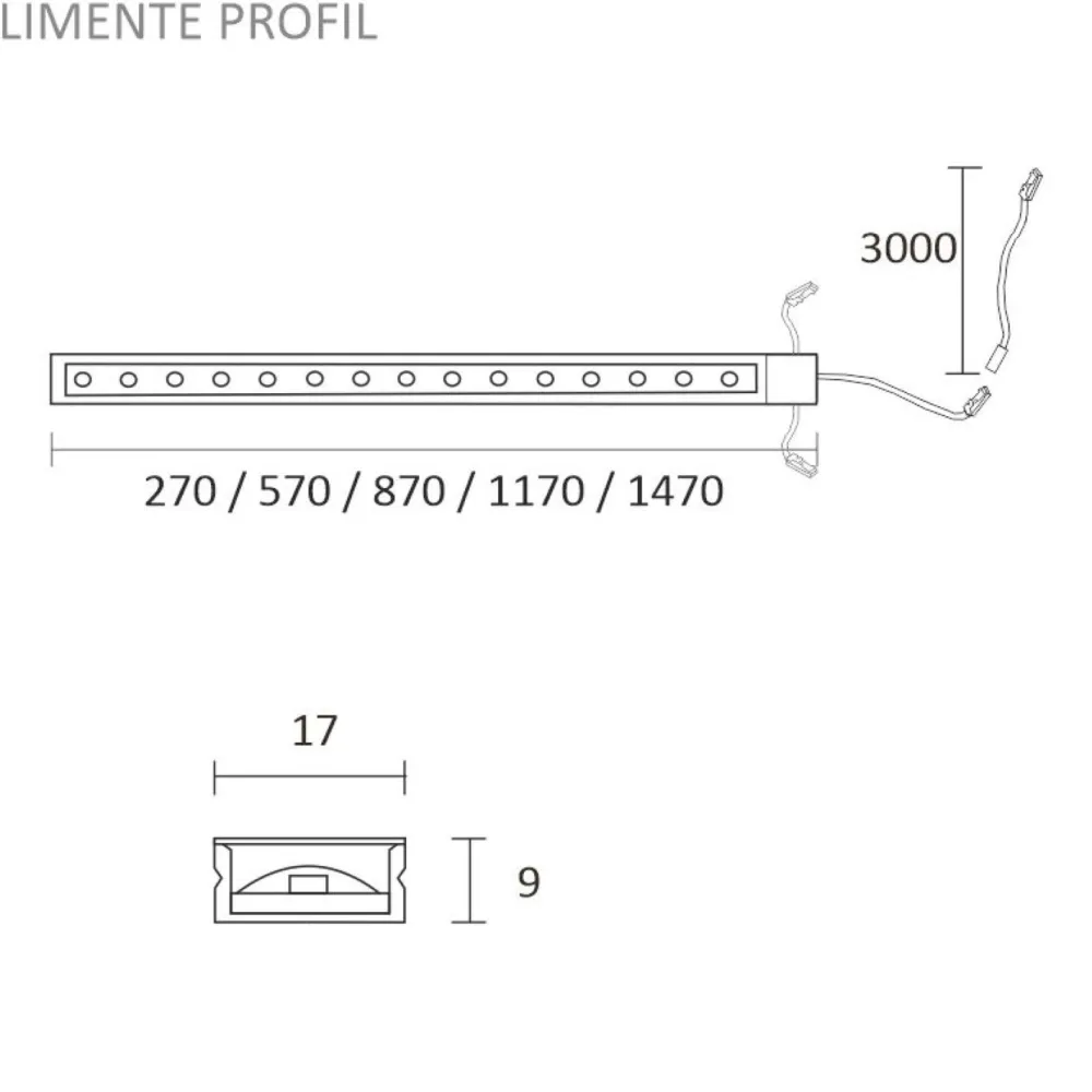 LED-profiili 57, 24V 9W IP44, 17x570x9mm, alulook*Limente Online