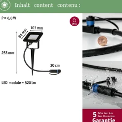 LED-puutarhaspotti Plug & Shine Fluter, IP65, 3000K, 6,8W, musta*Paulmann Best