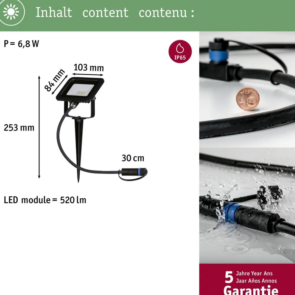 LED-puutarhaspotti Plug & Shine Fluter, IP65, 3000K, 6,8W, musta*Paulmann Best