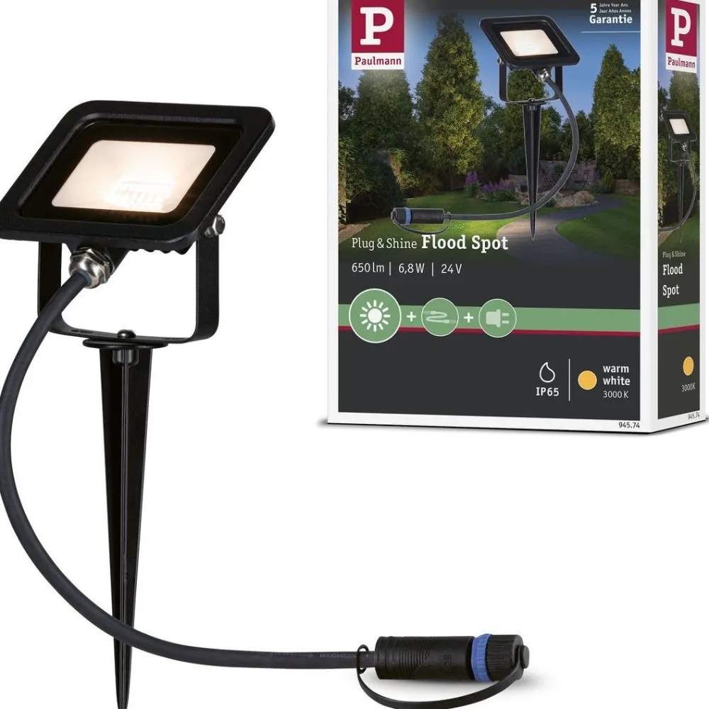 LED-puutarhaspotti Plug & Shine Fluter, IP65, 3000K, 6,8W, musta*Paulmann Best