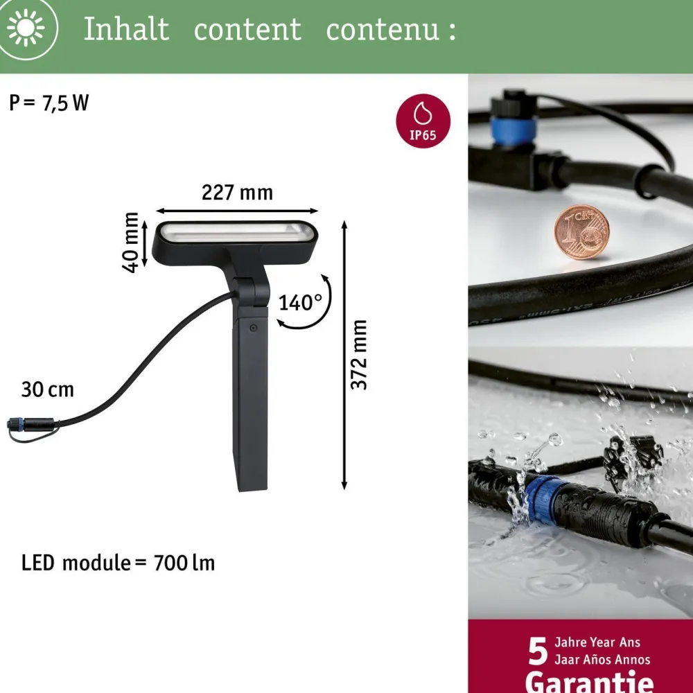 LED-puutarhaspotti Plug & Shine Ito, IP65, 3000K, vaakasuuntainen säätö, antrasiitti*Paulmann Discount