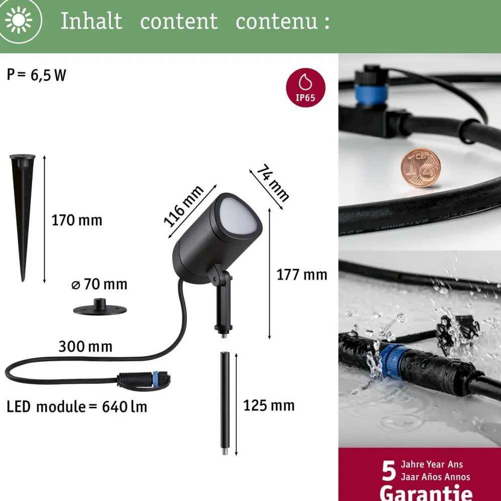 LED-puutarhaspotti Plug & Shine Shira, Smart Home Zigbee 3.0, IP65, RGBW+, antrasiitti*Paulmann Best
