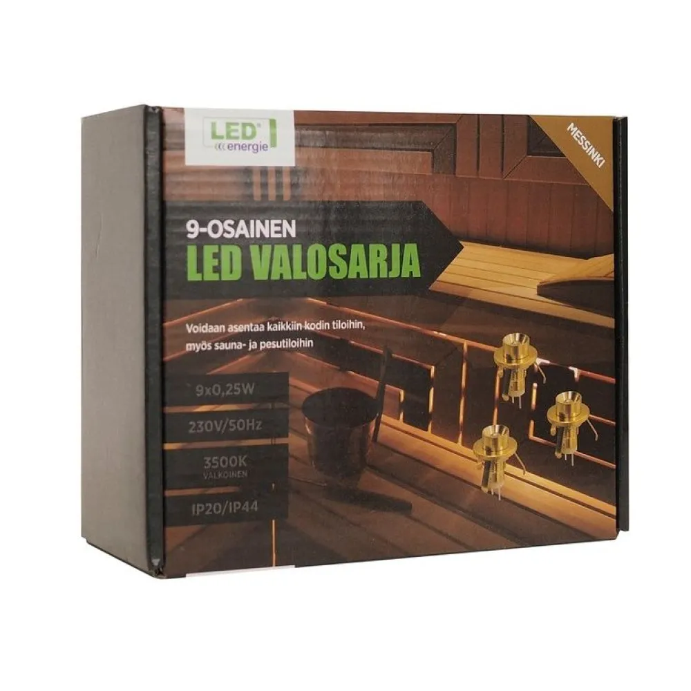 LED-saunavalosarja 9x0,25W IP54/20 3500K messinki*LED Energie
