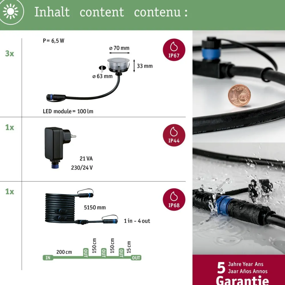 Best LED-terassivalaisinsarja Plug & Shine Floor, Smart Home Zigbee 3.0, IP67, RGBW+, 3x2W, rst Älyvalaisimet Ulos
