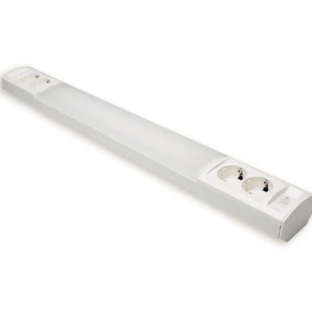LED-työpistevalaisin Ami AL124L580 6W/830/840 582 mm 2x2-osainen pistorasia + kytkin valkoinen*Ensto Outlet