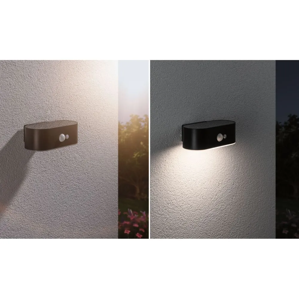 LED-ulkoseinävalaisin aurinkokennolla Adya, IP44, 3000K, liiketunnistin, musta*Paulmann Best