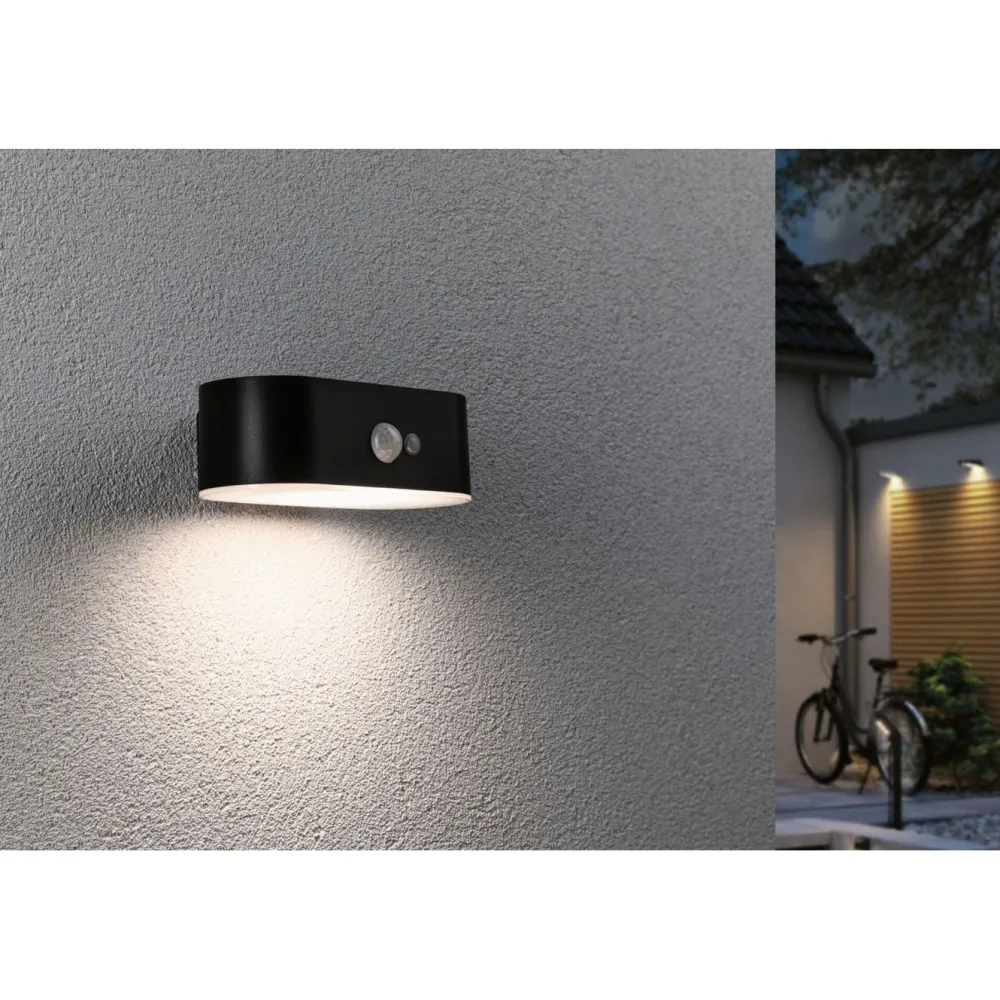 LED-ulkoseinävalaisin aurinkokennolla Adya, IP44, 3000K, liiketunnistin, musta*Paulmann Best