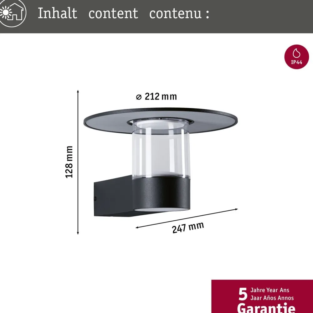 LED-ulkoseinävalaisin liiketunnistimella Sienna, IP44, 3000K, korroosionkestävä, antrasiitti*Paulmann Sale