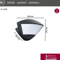 LED-ulkoseinävalaisin Skyla Smart Home Zigbee 3.0 226x164mm 2200K-3000K 10W 840lm hämäräohjattu liiketunnistin IR antrasiitti*Paulmann Sale