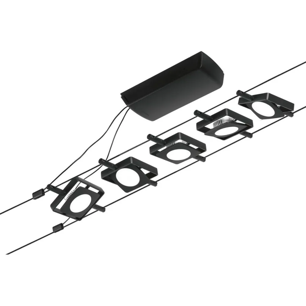Discount LED-Vaijerivalaisinsetti Mac 5 valaisinta + muuntaja + vaijeri mattamusta Vaijerivalaisimet