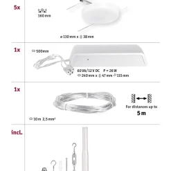 LED-Vaijerivalaisinsetti Disc 5 valaisinta + muuntaja + vaijeri 3000K kromi*Paulmann Outlet