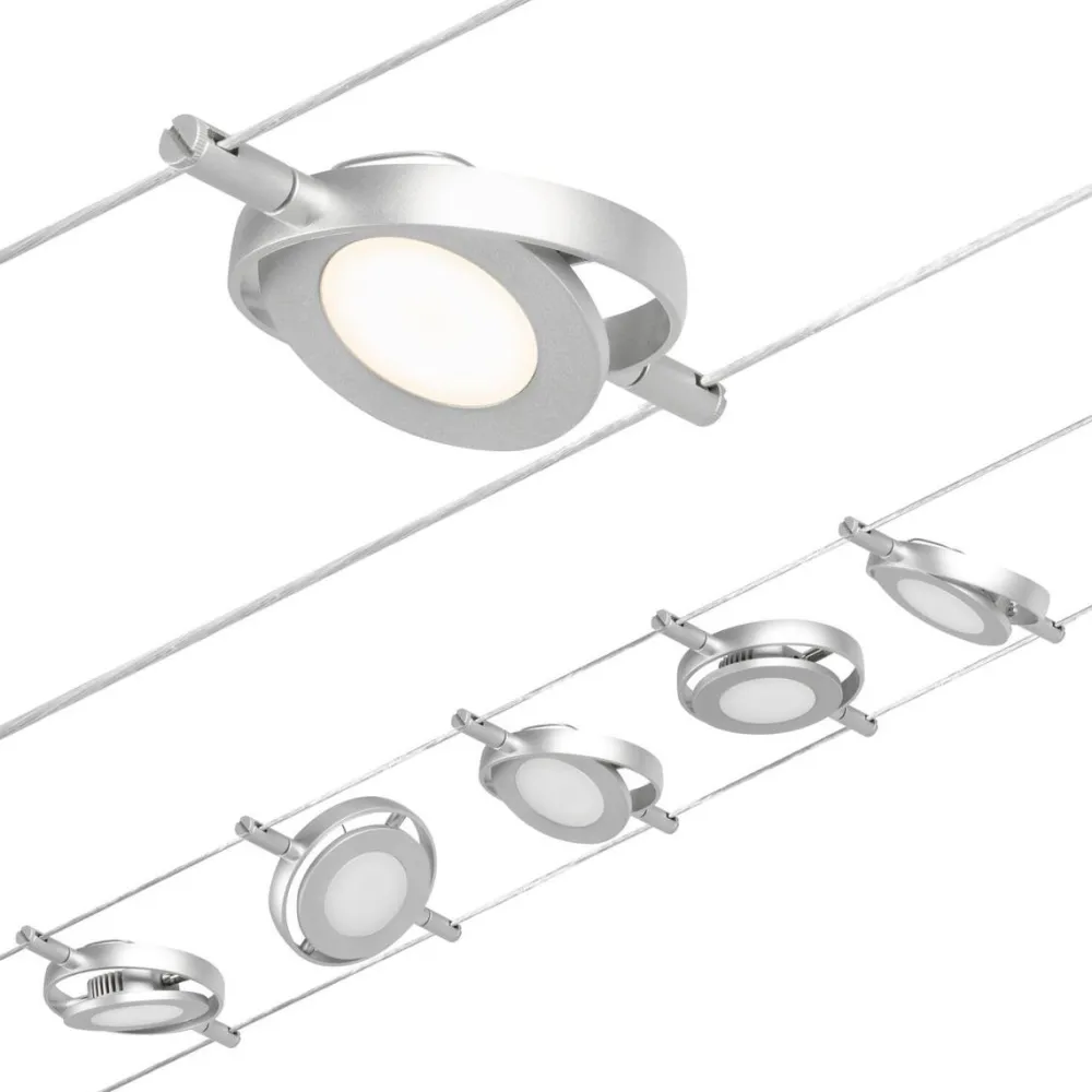 Clearance LED-Vaijerivalaisinsetti RoundMac 5 valaisinta + muuntaja + vaijeri eri värejä Vaijerivalaisimet