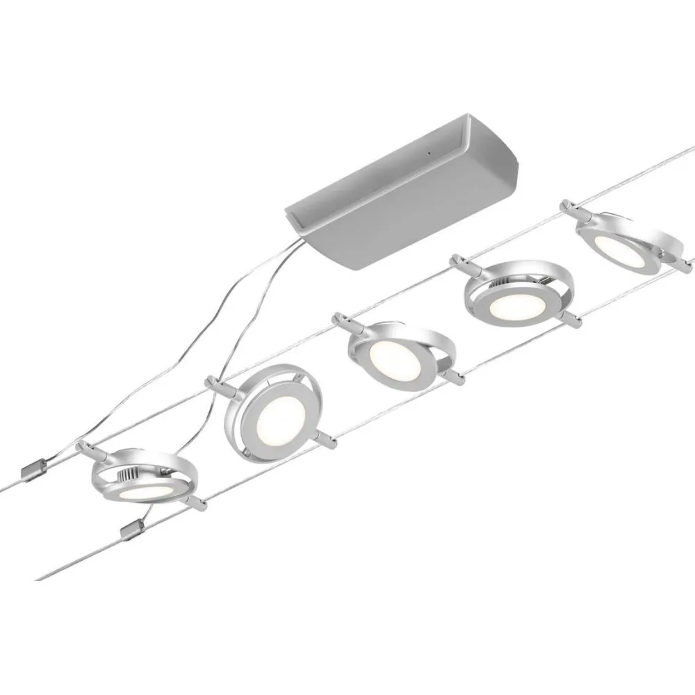 Clearance LED-Vaijerivalaisinsetti RoundMac 5 valaisinta + muuntaja + vaijeri eri värejä Vaijerivalaisimet