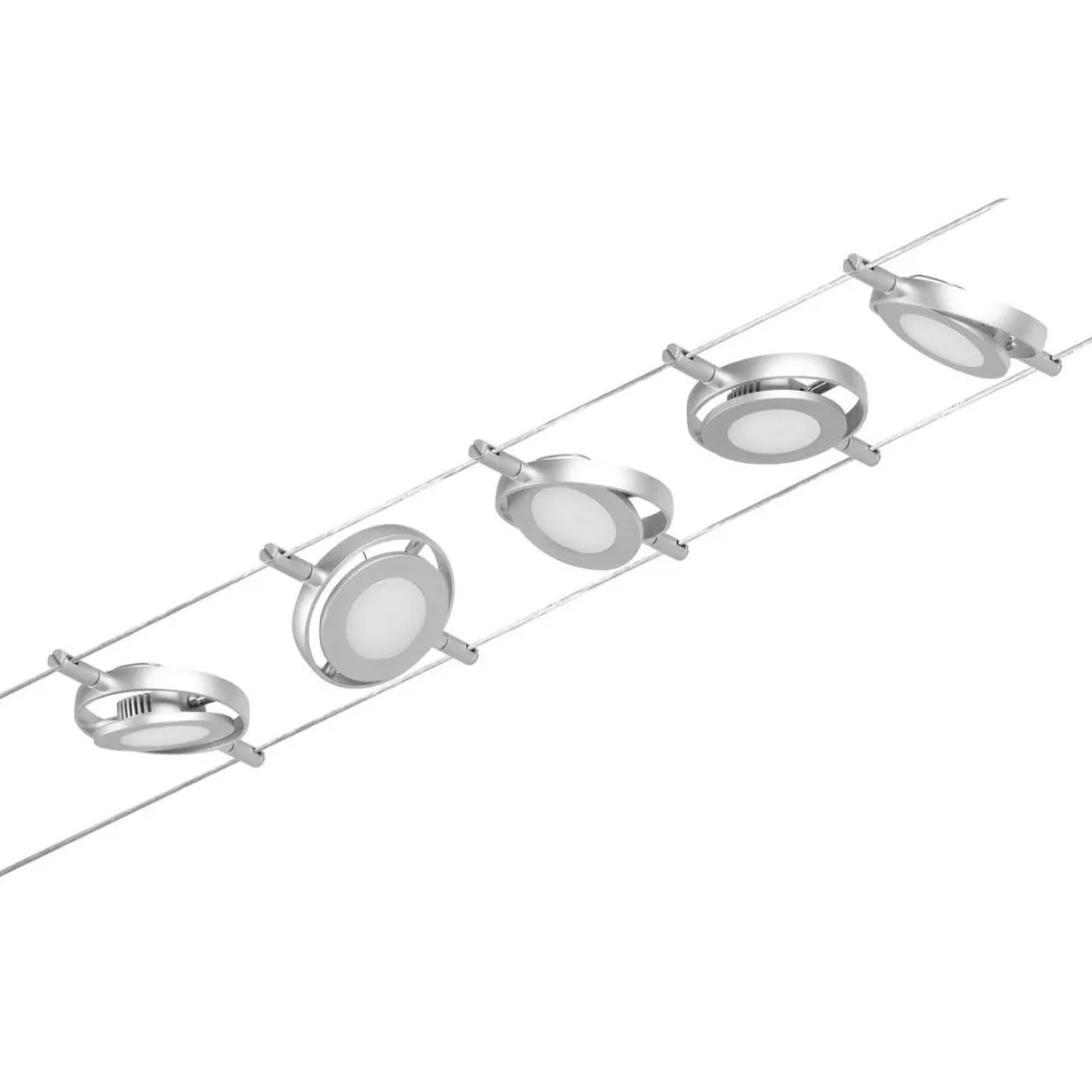 Clearance LED-Vaijerivalaisinsetti RoundMac 5 valaisinta + muuntaja + vaijeri eri värejä Vaijerivalaisimet