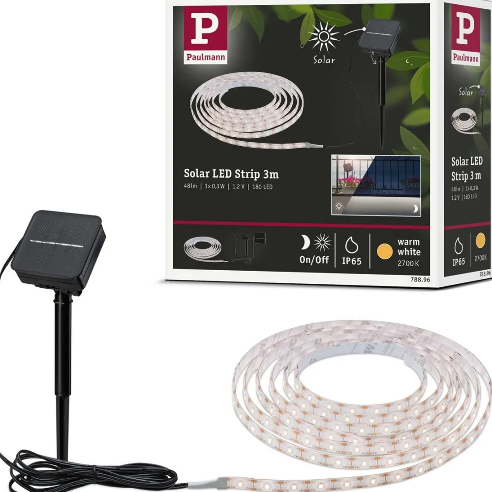 LED-valonauha aurinkokennolla , 3m, IP44, 0.3W, 16lm/m, 60LEDs/m, 2700K, hämärätunnistin Led-Nauhat
