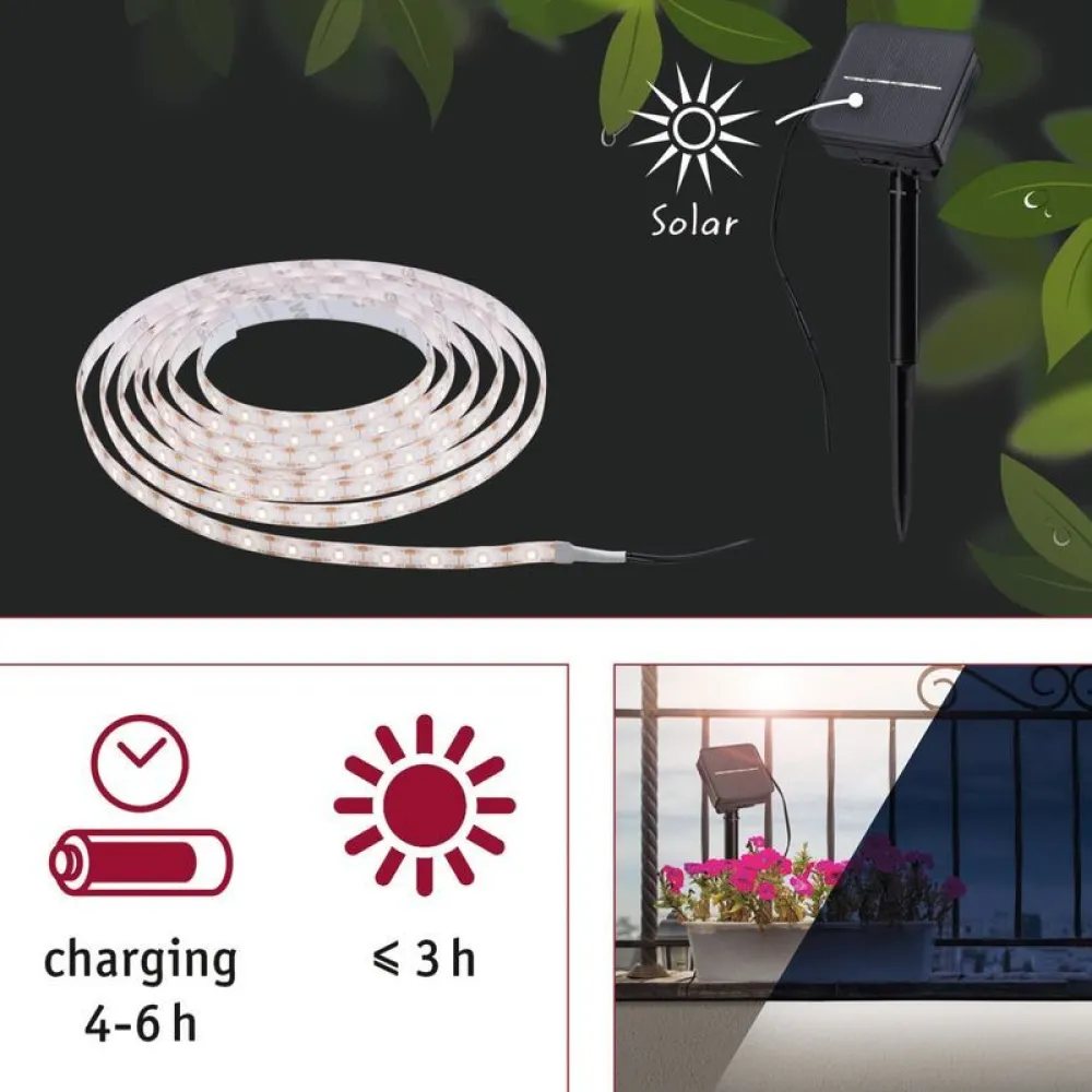 LED-valonauha aurinkokennolla , 3m, IP44, 0.3W, 16lm/m, 60LEDs/m, 2700K, hämärätunnistin Led-Nauhat