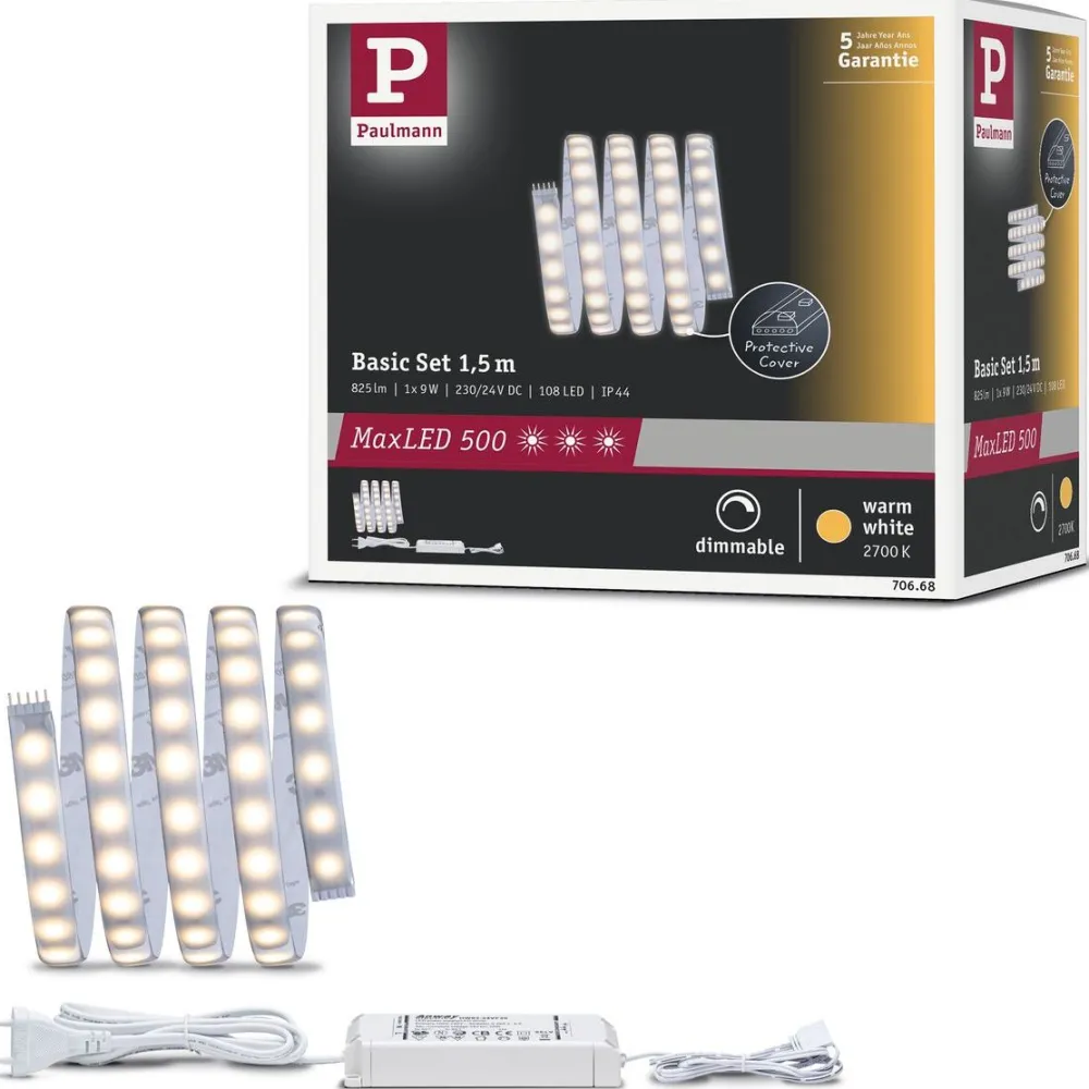 LED-valonauha MaxLED 500, aloituspakkaus, 1.5m, IP44, 9W 440lm/m 2700K 20VA*Paulmann Best