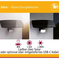 LED-valonheitin aurinkokennolla Solar Flotas, hämäräohjattu liiketunnistin (HF), IP65, 3000K, 700lm, antrasiitti*Paulmann Clearance