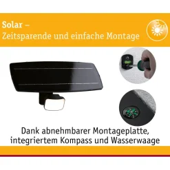 LED-valonheitin aurinkokennolla Solar Flotas, hämäräohjattu liiketunnistin (HF), IP65, 3000K, 700lm, antrasiitti*Paulmann Clearance