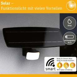 New LED-valonheitin aurinkokennolla Solar Smart Home Zigbee 3.0 Flotas, IP65, 3000K, 700lm, antrasiitti Puutarhavalaisimet