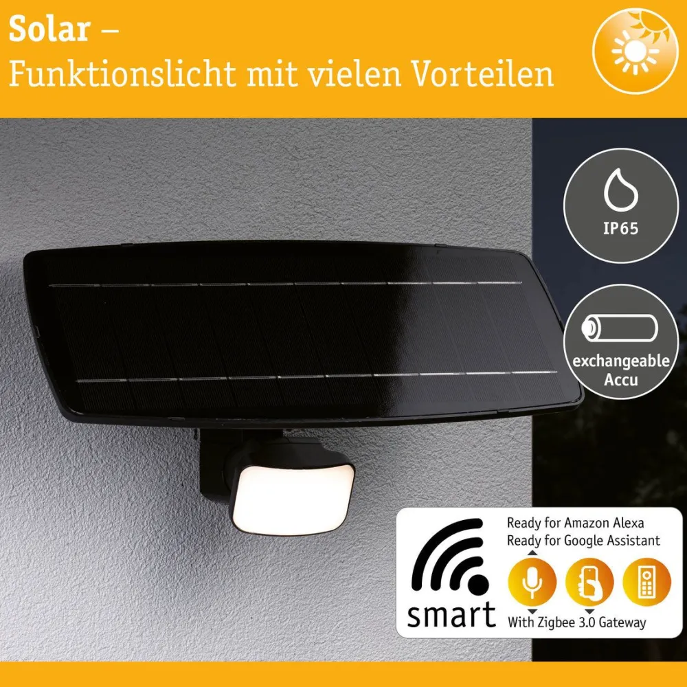 New LED-valonheitin aurinkokennolla Solar Smart Home Zigbee 3.0 Flotas, IP65, 3000K, 700lm, antrasiitti Puutarhavalaisimet