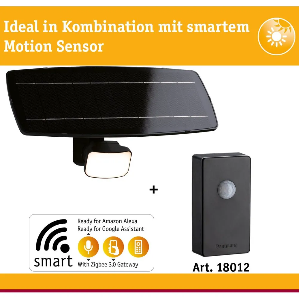 New LED-valonheitin aurinkokennolla Solar Smart Home Zigbee 3.0 Flotas, IP65, 3000K, 700lm, antrasiitti Puutarhavalaisimet