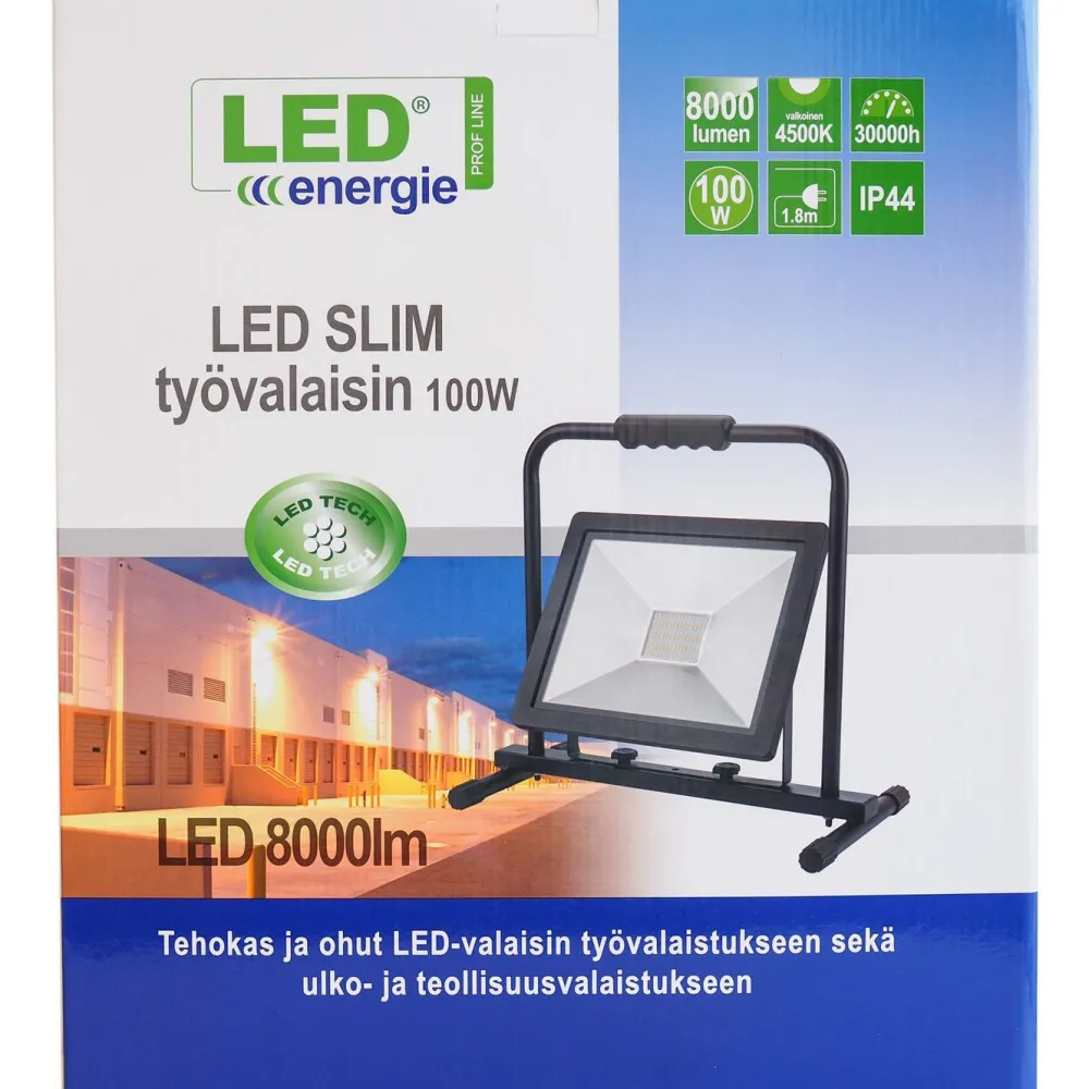 LED-valonheitin Slim, 100W, H-jalustalla, 8000lm, 4500K, IP44*LED Energie Discount