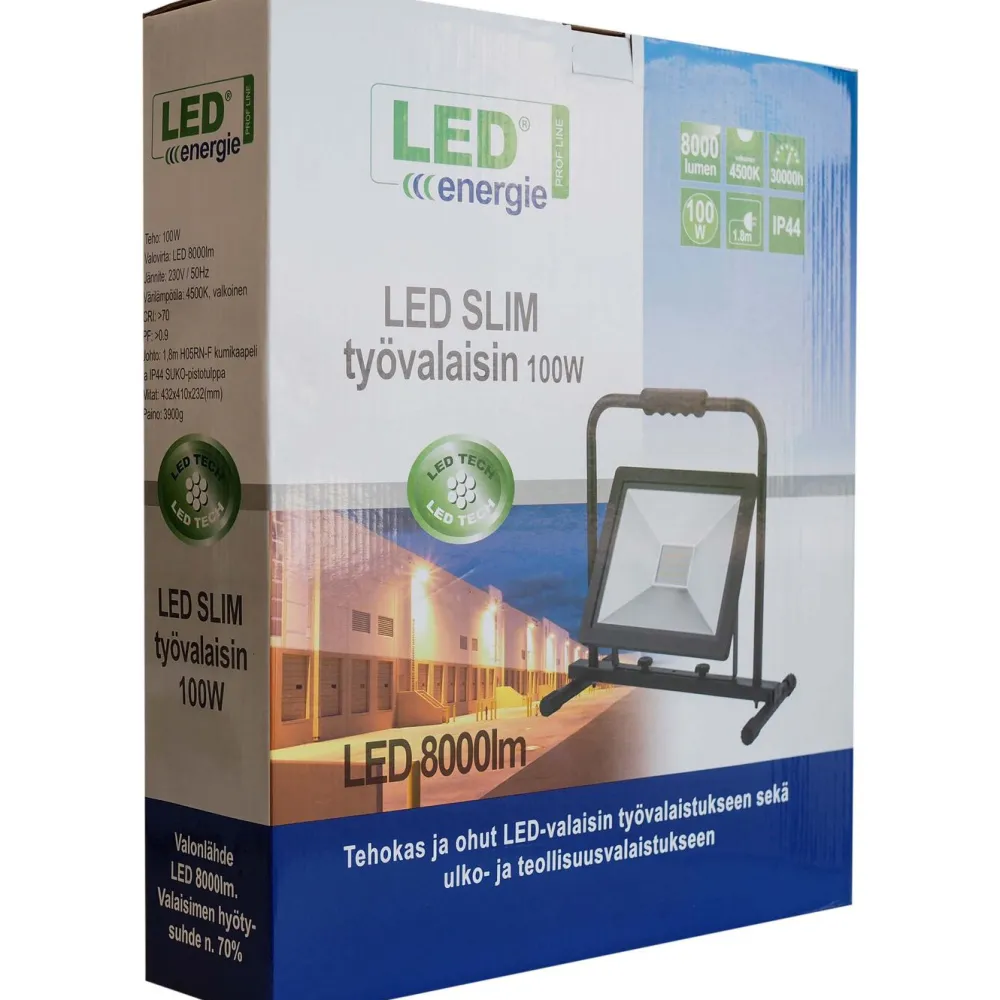 LED-valonheitin Slim, 100W, H-jalustalla, 8000lm, 4500K, IP44*LED Energie Discount